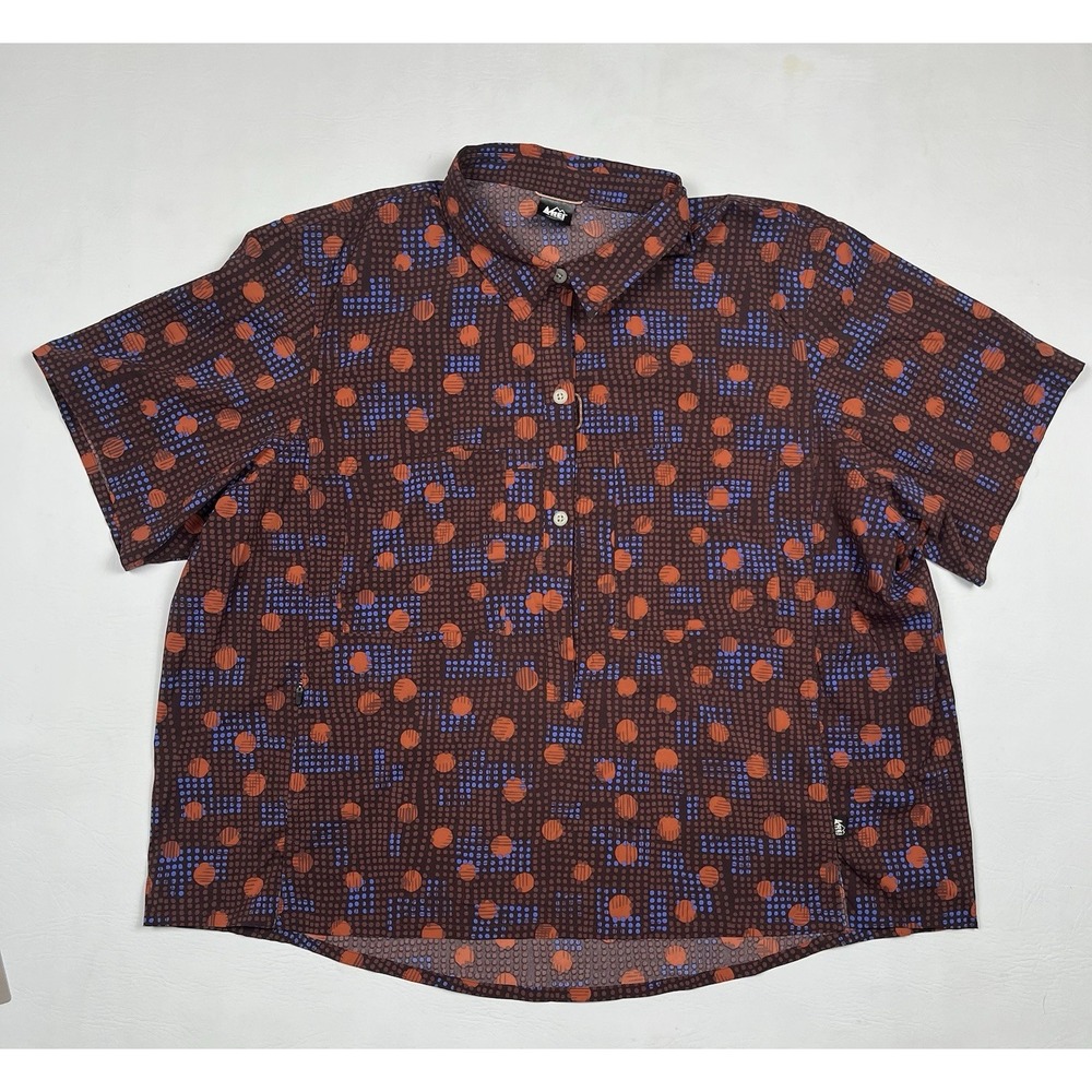 REI Trailmade Popover Shirt Womens 2X Multicolor Polka Dot Hiking Travel